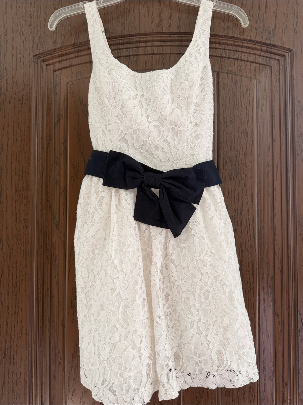 Hollister White Lace Mini Dress with Black Bow Belt